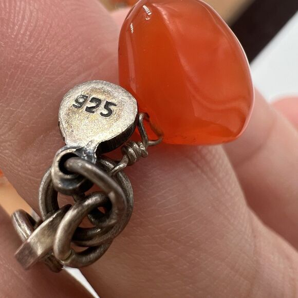 Vintage Genuine Carnelian Necklace Tested Sterling Silver Marked CV 925 Luxury - Picture 6 of 9